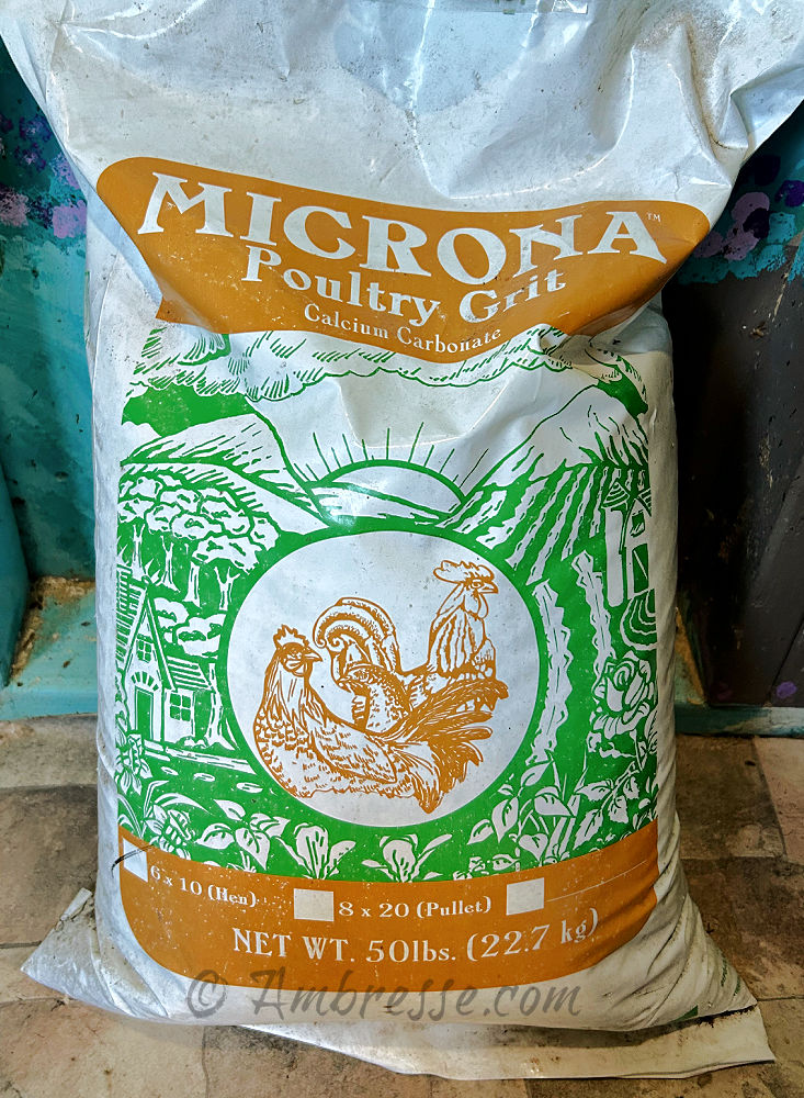 Calcium carbonate "grit" sized for layer hens.